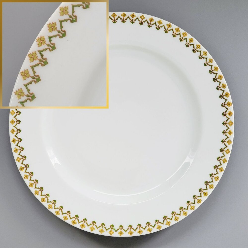 Vintage Haviland Dinner Plate Green & Yellow Floral, Limoges Schleiger 570d